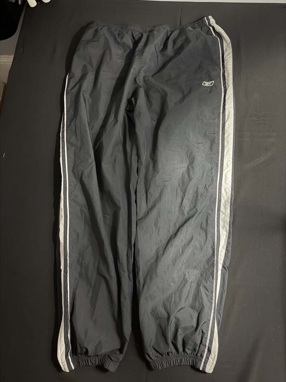 Rbk Reebok Vintage Nylon Track Pants Dark Gray White Stripe Size XL
